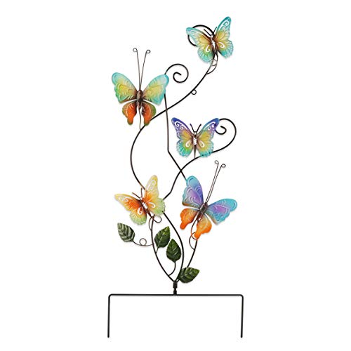 74cm Mariposa Adornos de Jardín, Decoracion de Jardin de Metal Decorativo Estaca de Jardín de Mariposa Real para Exteriores, Patio Trasero, Decoraciones de Navidad(arco iris)