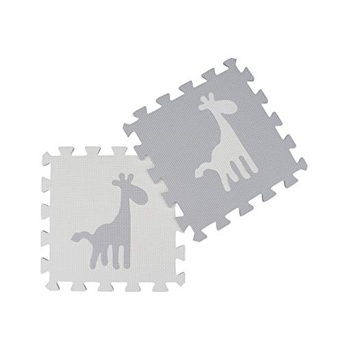 9 azulejos de jirafas de juego de bebé de espuma gris interconectables con dibujos de jirafas. Cada azulejo mide 30 x 30 cm. Total 0.9 m2