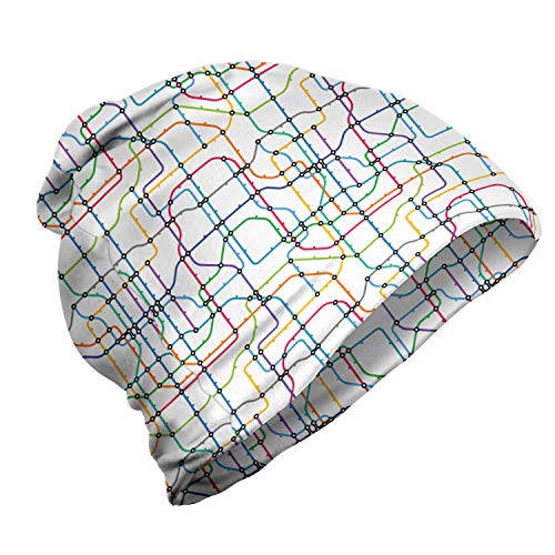 ABAKUHAUS Mapa Gorro Unisex, Esquema de Metro de líneas de Colores, Tela Suave 100% Microfibra Estampada Ideal para Actividades al Aire Libre, Multicolor