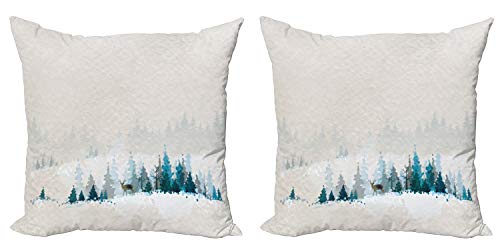 ABAKUHAUS Navidad Set de 2 Fundas para Cojín, Arte de la Acuarela de árboles de Pino, con Estampado en Ambos Lados con Cremallera, 60 cm x 60 cm, Blanco Azul ABAKUHAUS Navidad Set de 2 Fundas para Cojín, Arte de la Acuarela de árboles de Pino, con Estampado en Ambos Lados con Cremallera, 60 cm x 60 cm, Blanco Azul