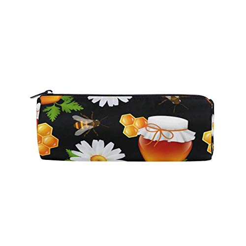 Abeja Miel Margarita Patrón Estuche para lápices Estuche para lápices Papelería escolar Estuche para bolígrafos Cremallera Estuche para maquillaje cosmético