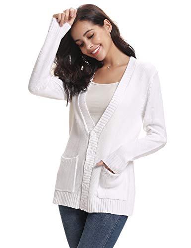 Abollria Cárdigan Mujer Básico Chaqueta de Punto con Botones Clasico Suéter Cárdigan Manga Larga Casual Rebeca Jerseys Sweater V-Cuello para Primavera Otoño Invierno