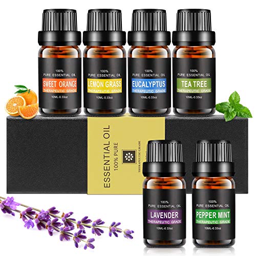 Aceites Esenciales, Aiemok Aromaterapia Essential Oils Set 100% Puro y Naturales, 6 Set de Regalo de Aceites de Aromaterapia de Lavanda, Arból de Té, Menta, Naranja Dulce, Limoncillo, Eucalipto Aceites Esenciales, Aiemok Aromaterapia Essential Oils Set 100% Puro y Naturales, 6 Set de Regalo de Aceites de Aromaterapia de Lavanda, Arból de Té, Menta, Naranja Dulce, Limoncillo, Eucalipto