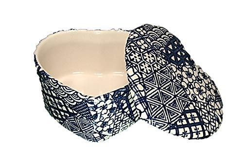 ACSWEBSHOP - Joyero de cerámica con forma de corazón y diseño de arte japonés, color azul
