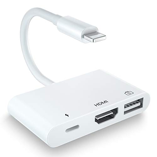 Adaptador HDMI OTG 3 en 1, Con Adaptador Digital AV 1080P HDMI, Cable USB Hembra OTG y Puerto de Carga, Compatible con USB Flash Drive, Teclado MIDI, Ratón, para Phone/11 Xs XR X 8 7 6/Pad.