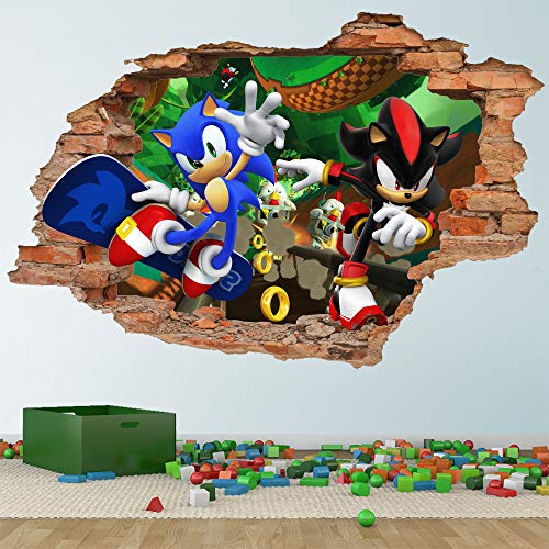 Adhesivo de vinilo 3D de Sonic y Shadow Hedgehog, para habitación infantil, diseño de dibujos animados