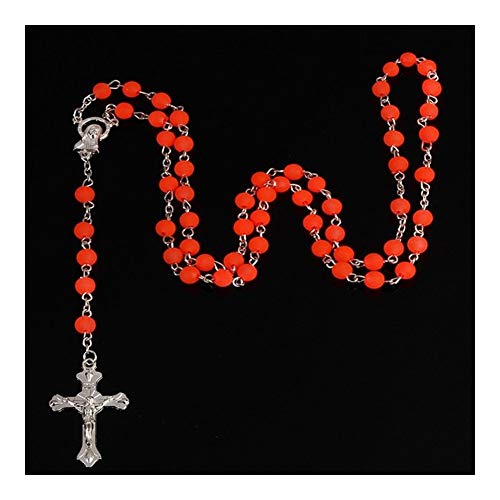 AdorabFruit Jesucristo Declaración Católica Collar señoras de los Hombres de Moda Colgante de Jesús Vacaciones Beads Cristianos del Rosario Regalos Accesorios Partido Colorado (Metal Color : 4)