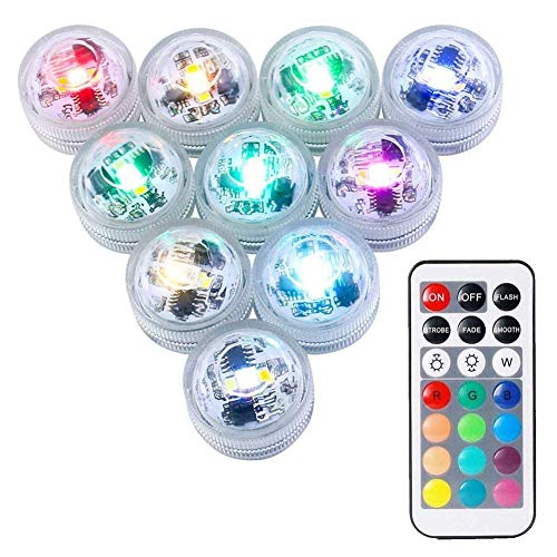 Aeyui - Lote de 10 velas LED sumergibles con mando a distancia de color, para fuente de agua, piscina, baño, jarrón, boda, fiesta, cumpleaños, Navidad, decoración