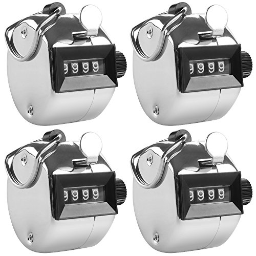 AFUNTA 4 Contador Manual de 4 digitos, 4 Pack Metálico Mecanismo Digit Hand Tally Counters Tracker Manual Clicker con Metal Dedo Anillo Hoop Holder -Plata AFUNTA 4 Contador Manual de 4 digitos, 4 Pack Metálico Mecanismo Digit Hand Tally Counters Tracker Manual Clicker con Metal Dedo Anillo Hoop Holder -Plata