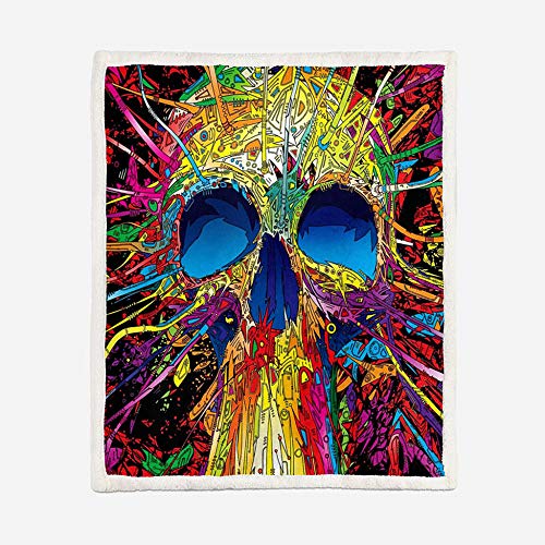 AHKGGM Manta Reversible de Franela Sherpa Cráneo de Graffiti de Color Manta Polar para Sofá Cama, 100% Microfibra Cepillada Extra Suave Transpirable - Mantas de Pelo Cálida Acogedor 130x150cm