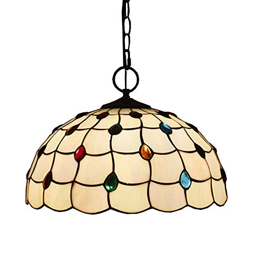 AIBOTY 16 Luz Pendiente Pulgadas Arte Barroco Vintage Stained Glass Shade E27 3 Luces del Estilo de Tiffany Colgante de la lámpara del Techo del Restaurante Colgando artefacto de iluminación,C