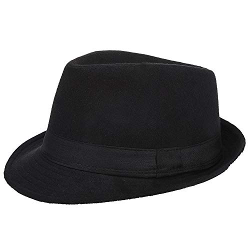 AIEOE - Sombrero Hombre Fieltro Panamá Británico Gorro Jazz con ala Ancha Hat Caballeros Elegante para Adulto Chicos Hombres Sombrero Invierno Cálido - Negro