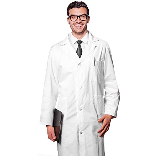 AIESI® Bata de Laboratorio Medico para Hombre blanco de algodón 100% sanforizado MADE IN ITALY talla 46