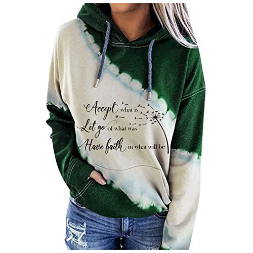 AILIEE Sudadera de manga larga con capucha para mujer, estampado de gato, bolsillo superior, blusa, jersey, jersey, de gran tamaño, bolsillos #4 Verde S