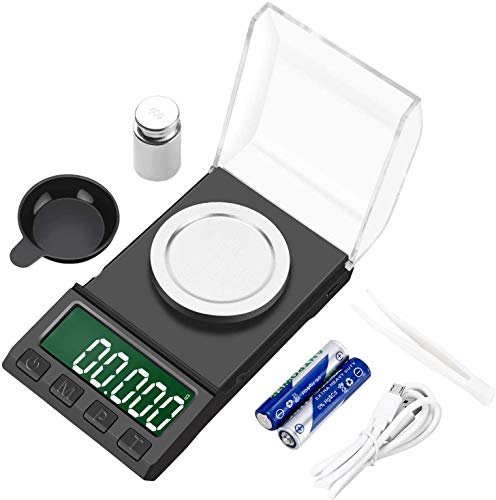 AIMTOP Báscula Precision 0.001g × 50g, Báscula Cocina Digital con Cable USB, Báscula Miligramos Báscula de Joyería, Peso de Cocina Digital con Pantalla LCD y 8 Unidades, Función de Tara