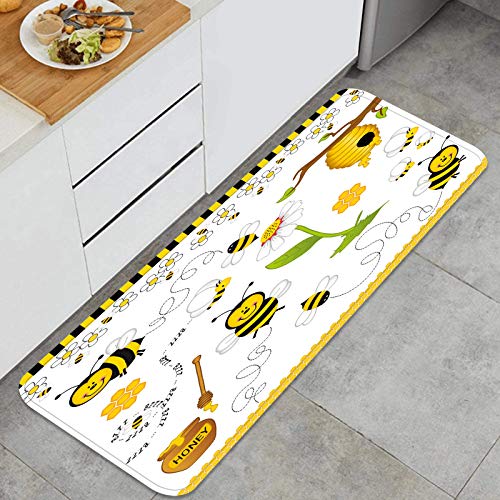 Alfombrilla de cocina antideslizante Abejas Voladoras Margarita Miel Manzanilla Flores Polen Primavera Animal Decoración piso de alfombra para baño, sala de estar, oficina, fregadero-120cm x 45cm