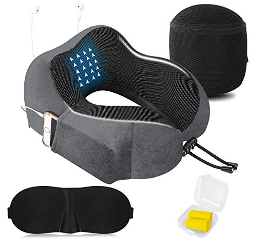 Almohada de Viaje Cervical Viscolástica Ortopédica - Almohada de Cuello,Almohadas de Acampada,Soporte de Cuello,con Máscara de Ojos 3D y Tapones para los oídos,Adecuada para Viajes,Oficina (Gris).