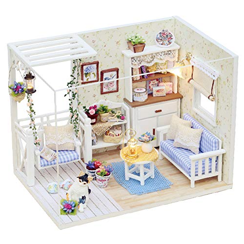 Amasawa Puzzle Juguetes Puzzles 3D Hecho a Mano Miniatura Casa,Realistic Mini 3D Wooden House Room Juguete Hecho a Mano con Muebles Luces LED Navidad Cumpleaños Regalo de Boda