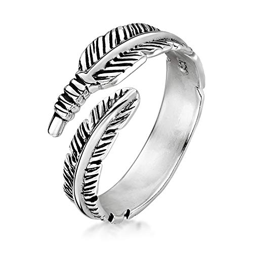 Amberta Anillo en Plata de Primera Ley 925 - Sortija Abierta para Mujer - Diseño Pluma/Hoja - Diámetro interno: 18 mm - Talla: 14 - Ajustable Amberta Anillo en Plata de Primera Ley 925 - Sortija Abierta para Mujer - Diseño Pluma/Hoja - Diámetro interno: 18 mm - Talla: 14 - Ajustable