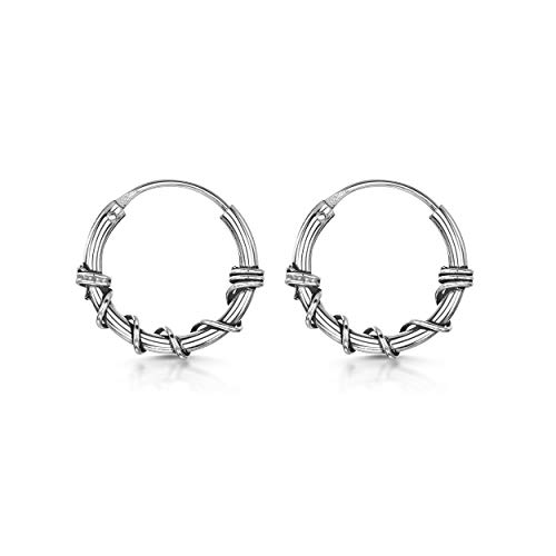 Amberta Aros Tribales de Bali en Plata de Ley 925 - Pendientes Étnicos de Estilo Indio - Diámetro: 15 mm - Modelo Cuerda Amberta Aros Tribales de Bali en Plata de Ley 925 - Pendientes Étnicos de Estilo Indio - Diámetro: 15 mm - Modelo Cuerda