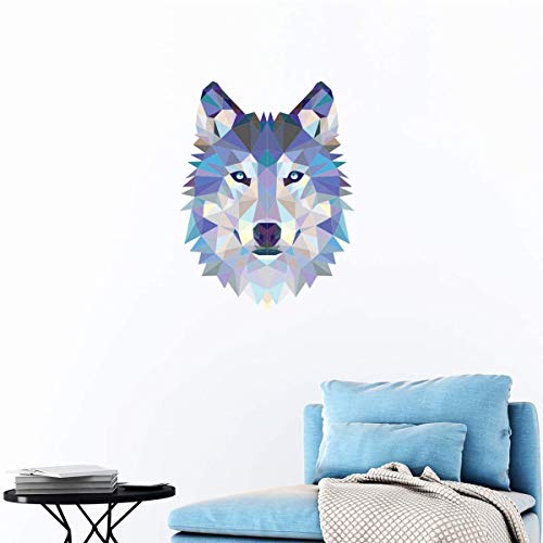 Ambiance Sticker Adhesivo origami con cabeza de lobo azul – Cabeza de lobo decorativo – Pegatinas de pared – 40 x 30 cm – Adhesivo de pared, Modelo 5