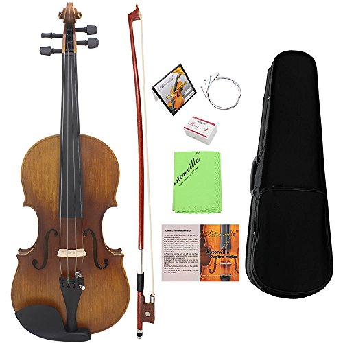 ammoon 4/4 Violín de Tamaño Completo Fiddle Acabado Mate Tablero de la Cara del Abeto Diapasón de Ébano Instrumento de 4 Cuerdas con Estuche Rígido Arco Colofonia Paño Limpia (#1)