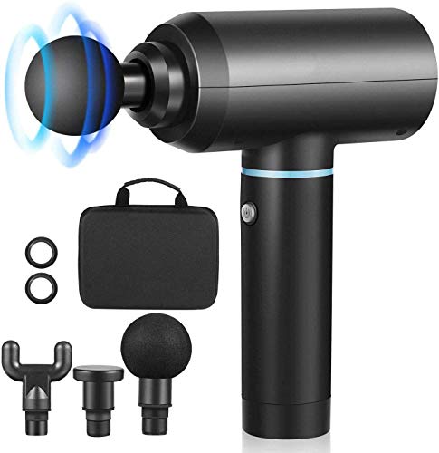 ANCHEER Pistola de masaje muscular con 4 cabezas y 4 velocidades de vibración, masajeador para banda supersilencioso para pies, cuello, espalda y brazos ANCHEER Pistola de masaje muscular con 4 cabezas y 4 velocidades de vibración, masajeador para banda supersilencioso para pies, cuello, espalda y brazos