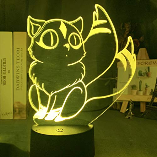 Anime dibujos animados Manga Inuyasha Linda figura de gato Kirara 3D acrílico LED luz nocturna niños ventiladores dormitorio mesita de noche USB escritorio lámpara de mesa regalo para niños decor