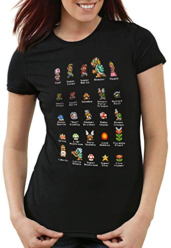 A.N.T. Mario Stars Camiseta para Mujer T-Shirt Switch NES SNES Gamer, Talla:L