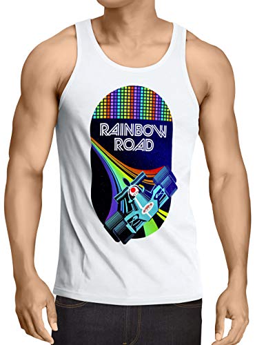 A.N.T. Rainbow Road Camiseta para Hombre T-Shirt Double Dash Kart Tour GP Mario, Talla:M, Color:Blanco