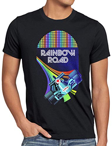 A.N.T. Rainbow Road Camiseta para Hombre T-Shirt Double Dash Kart Tour GP Mario, Talla:S, Color:Negro