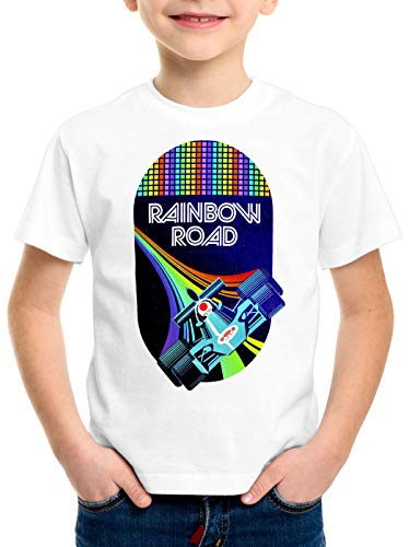 A.N.T. Rainbow Road Camiseta para Niños T-Shirt Double Dash Kart Tour GP Mario, Color:Blanco, Talla:164