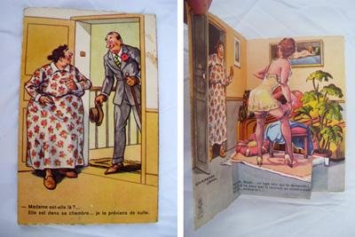 Antigua Postal Diorama - Old Postcard : Madame est-elle là?..
