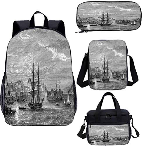 Antiguo juego de mochila escolar y bolsa de almuerzo de 15 pulgadas, historia de Francia Elba 4 en 1 conjuntos de mochila Antiguo juego de mochila escolar y bolsa de almuerzo de 15 pulgadas, historia de Francia Elba 4 en 1 conjuntos de mochila