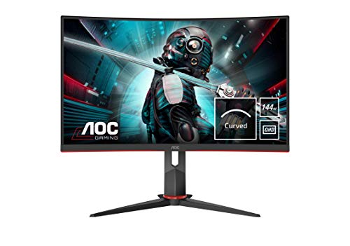 AOC CQ27G2U/BK- Monitor Gaming Curvo de 27" QHD (2560x1440, 1ms, 144 Hz, VA, FreeSync, Altavoces, VESA, HDMI, VGA, Displayport, USB) Color Negro/Rojo