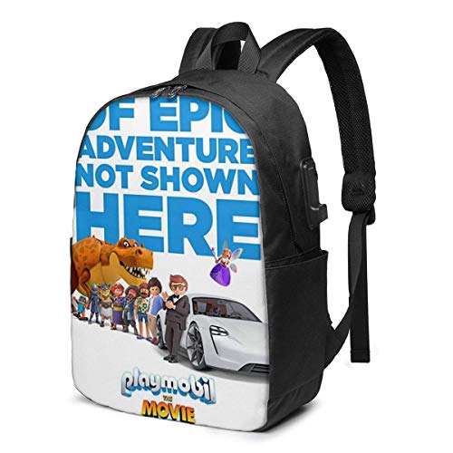 AOOEDM USB Backpack 17 in Playmobil The Movie Mochila USB Mochila para portátil de 17 Pulgadas Correa de Hombro Ajustable Bolsa de Viaje de Negocios para Hombres y Mujeres