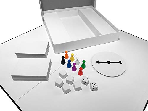 Apostrophe Games CREA tu Propio Juego de Mesa (Tablero de Juego en Blanco, Caja y Accesorios) con Piezas de Juego, Tarjetas en Blanco Spinner en Blanco y Dados