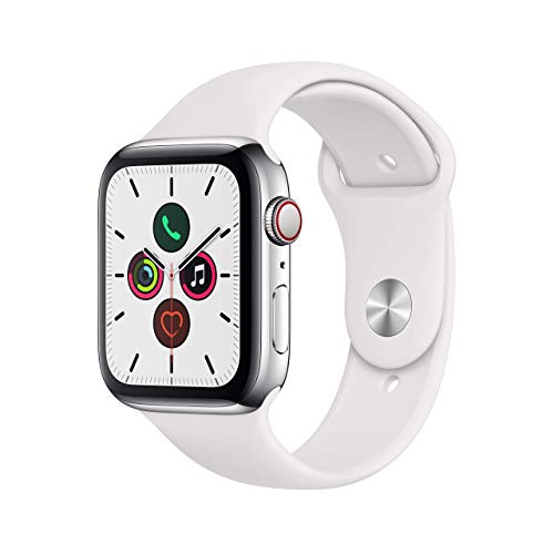 Apple Watch Series 5 (GPS + Cellular, 44 mm) Acero Inoxidable - Correa Deportiva Blanco