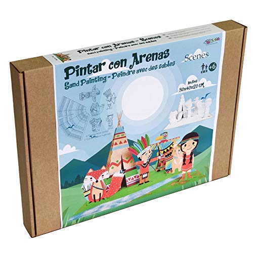 Arenart | Pack 6 Láminas de Campamento Indio 30x40cm | para Pintar con Arenas de Colores | Manualidades para Niños | Dibujo Infantil | +6 años