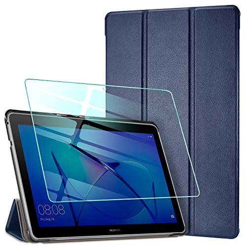 AROYI Funda para Huawei Mediapad T3 10 + Protector Pantalla, Carcasa Silicona TPU Smart Cover Case con Soporte Función para Huawei MediaPad T3 10 (9,6 Zoll) - Azul