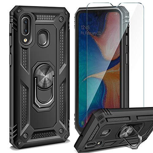 AROYI Funda Samsung Galaxy A20e + Cristal Templado, 360 Anillo iman Soporte, Hard PC y Silicona TPU Bumper antigolpes Case Carcasa para Samsung Galaxy A20e Negro