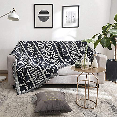 Asbecky Manta Invierno Sofá de Estilo Bohemio Lanza una Manta Suave cálida y Gruesa para sillón/para sofá o Alfombra-Negro_El 180x180cm