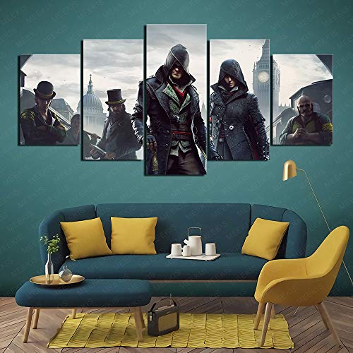 Assassin's Creed Syndicate Impresión de póster HD Visión 3D Decoración de dormitorio de cinco paneles 150x80cm Sin marco