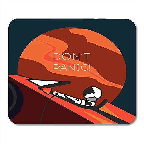 Astronauta Azul en el Espacio con Frase Clave Don 't Panic for Starman Suit on Tesla Roadster Abierto Enviado Rojo Atractivo Rectángulo Decorativo Almohadillas de Goma para Mouse 30 * 25cm