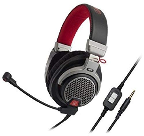 Audio-Technica ATH-PDG1 - Auriculares Abiertos de Alta fidelidad para Videojuegos con micrófono, Color Negro, Rojo y Plata