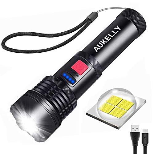 Aukelly LED Linternas Recargable USB Linterna Tactica Linterna Alta Potencia Militar P70 Linternas,5 Modos,Linternas para Camping,Impermeable Linterna para Ciclismo,Con 18650 Batería