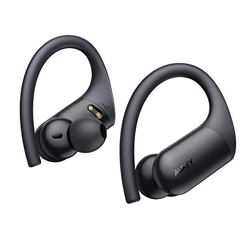 AUKEY Auriculares Inalámbricos Deportivos, Sonido aptX, Micrófonos CVC 8.0, 35 Horas de Reproducción, Carga inalámbrica y USB-C, IPX5 Impermeable, Bluetooth 5