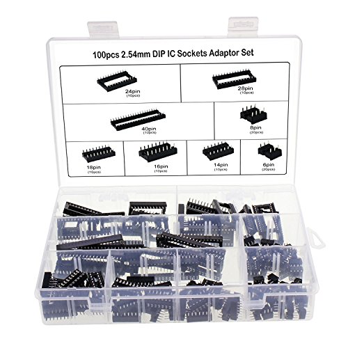 Aussel 100 Pieces 2.54mm Pitch Dual Row DIP IC Sockets Adaptador de tipo de soldadura Set 6, 8,14,16,18,24,28,40 Pin