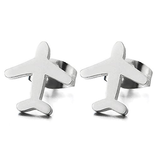 Avión Pendientes de Hombres Mujer, Acero Inoxidable, 2 Piezas Avión Pendientes de Hombres Mujer, Acero Inoxidable, 2 Piezas
