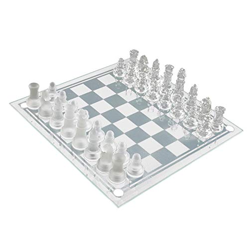 Awayhall Ajedrez de Cristal | Juego de ajedrez de Cristal Esmerilado | Tablero de ajedrez de Cristal | Rejillas Transparentes y Rejillas esmeriladas | Regalo para Principiantes, Amantes del ajedrez